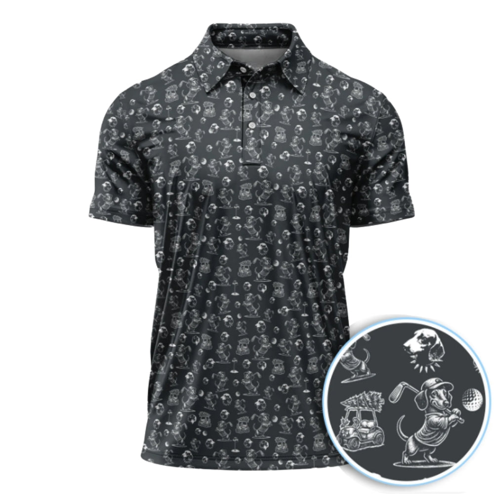 Black And White Wiener Dachshund Golf Polo Shirt Mens, Dachshund Lover Golf Shirts GZ0204