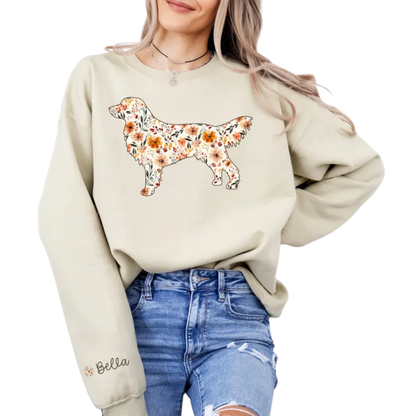 Custom Golden Retriever Floral Sweatshirt For Mom, Personalized Golden Dog Sweatshirt 2D1004