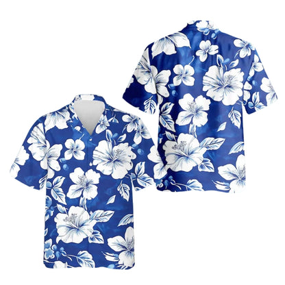Hibiscus Blue And White Hawaiian Shirt For Men Women, Floral Tropical Hawaiian Shirts HE0216