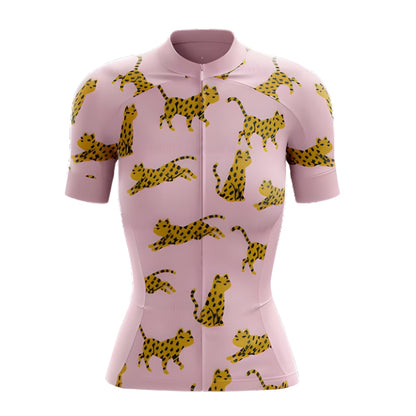 Leopard Pink Womens Cycling Short Sleeve Jerseys, Leopard Cycling Jersey For Womens CZ0108