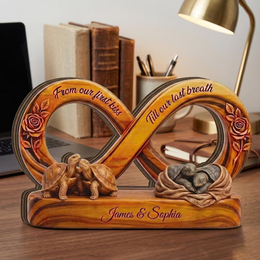 Custom Turtle Couple Layer Wooden Plaque, Personalized Turtle Wedding Keepsake Wooden Block  WD0877