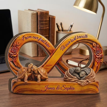 Custom Turtle Couple Layer Wooden Plaque, Personalized Turtle Wedding Keepsake Wooden Block  WD0877
