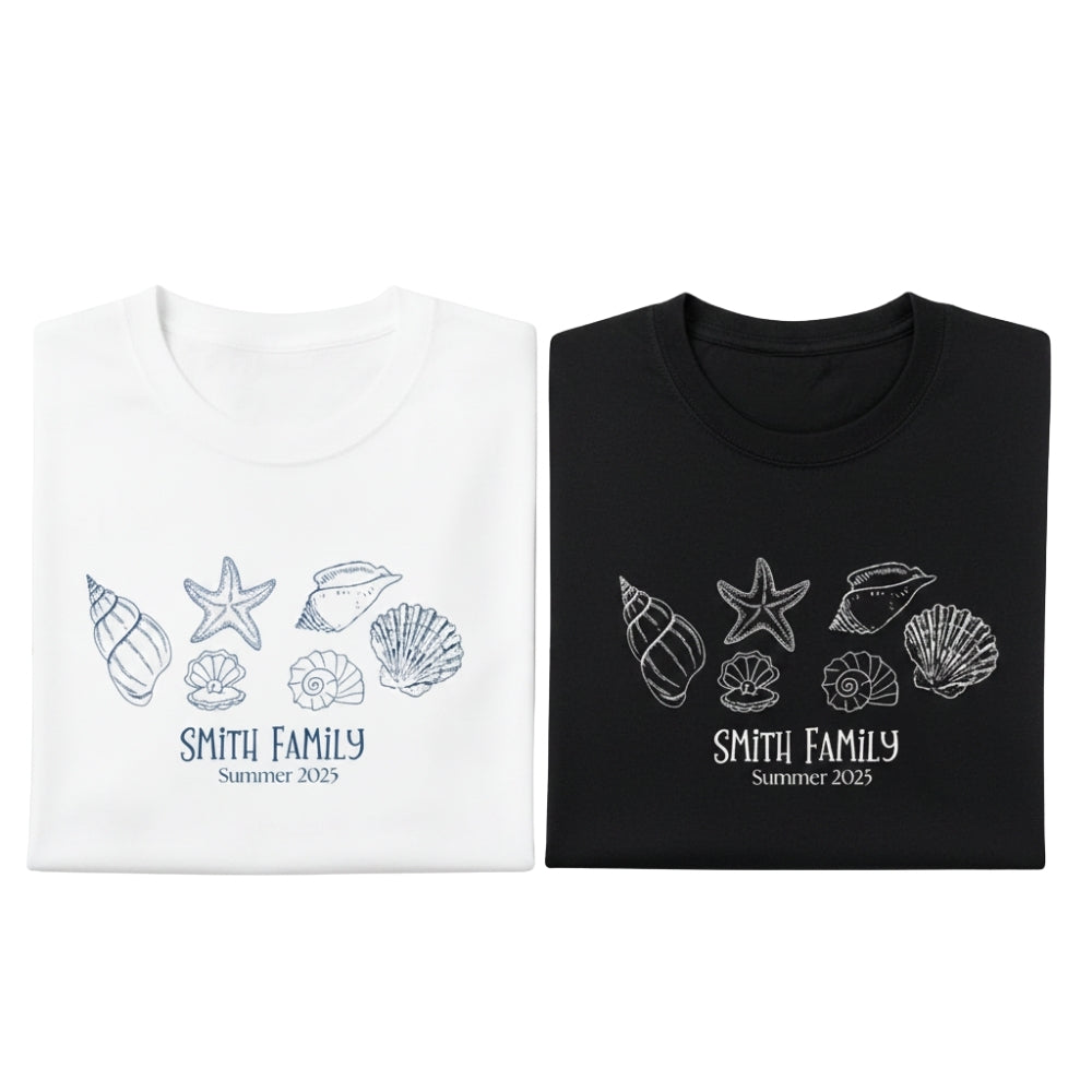 Custom Seashells Matching Family Beach Vacation T Shirts, Custom Family Beach Trip Shirts ET0139