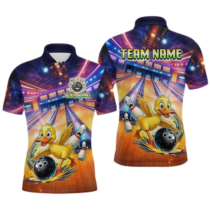 Custom Funny Duck Bowling Polo Shirt Men, Custom Duck Bowling Team Shirt BZ0978