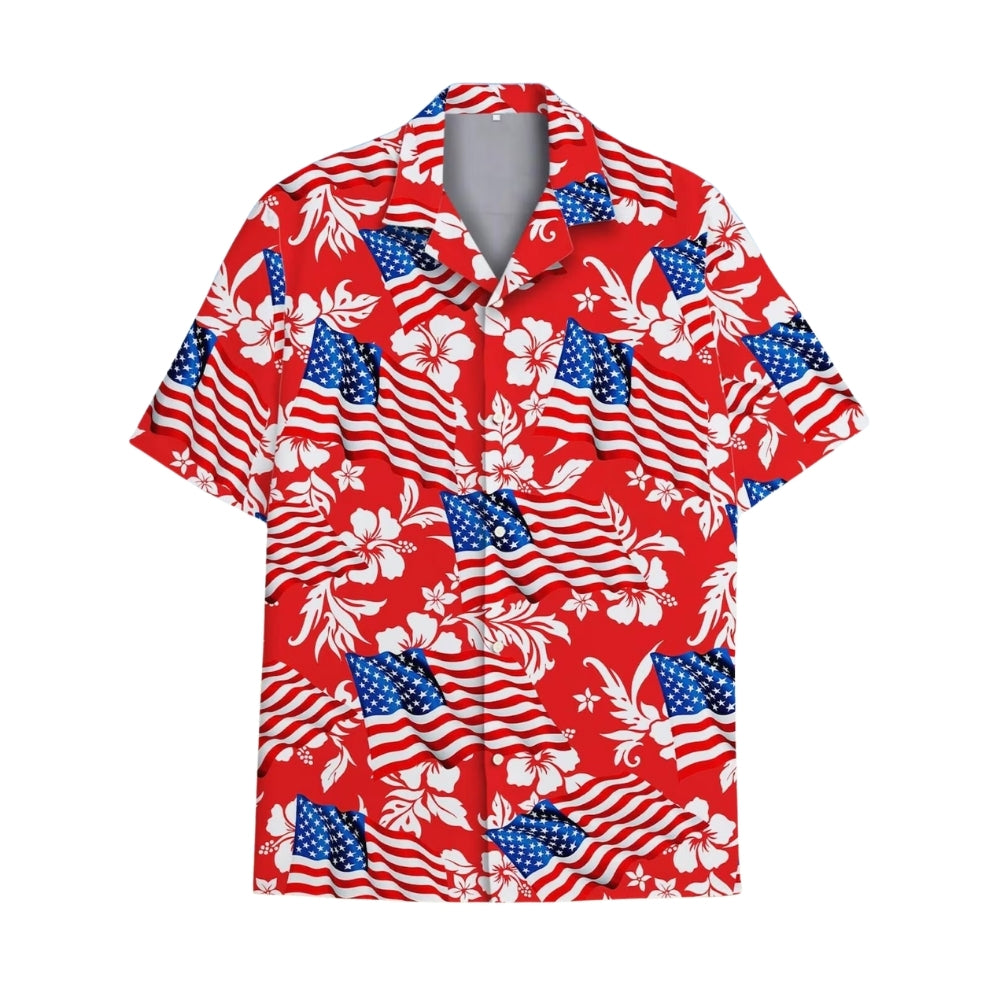 Hibiscus USA Flag Hawaiian Shirts For Men Women, 4th Of July Patriotic Hawaiian Shirts HE0067