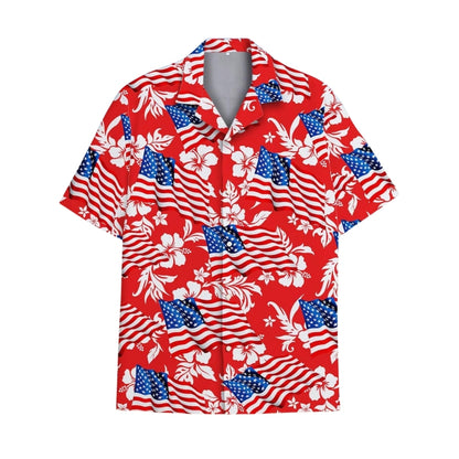 Hibiscus USA Flag Hawaiian Shirts For Men Women, 4th Of July Patriotic Hawaiian Shirts HE0067