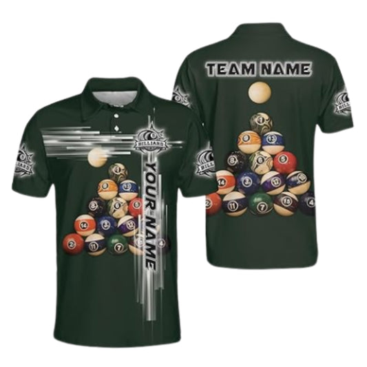 Custom Green Billiard Team Polo Shirt Mens, Custom Pool Billiard Shirts BIZ0236