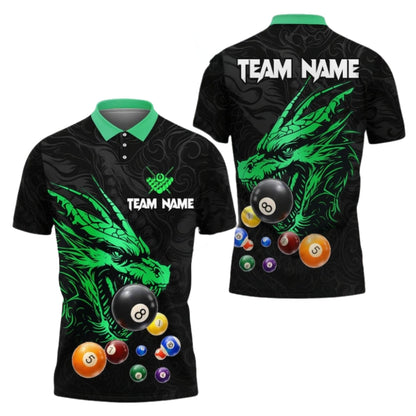 Custom Dragon Black And Yellow Billiard Men Polo Shirt, Custom Dragon Billiard Shirts For Team BIE0028