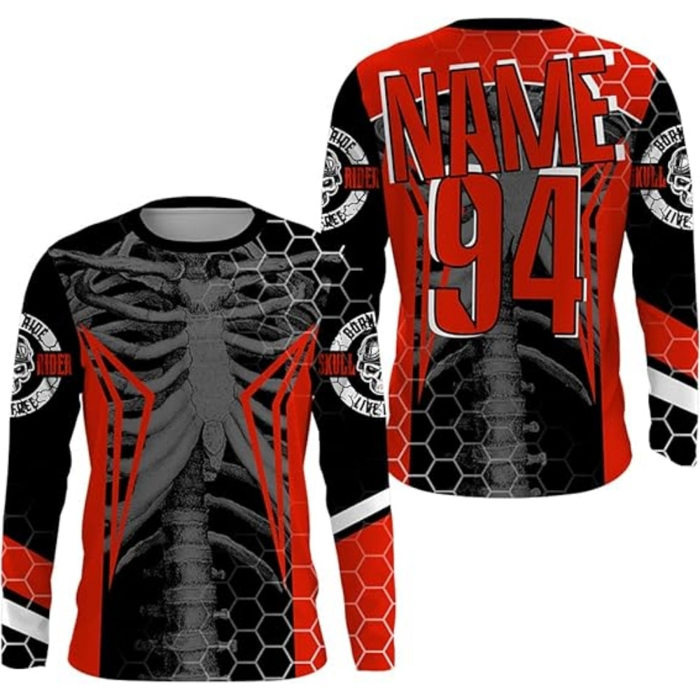 Custom Men's Skeleton Black And Green Dirt Bike Shirt For Men, Custom Skeleton Motocross Racing Jerseys MZ0016