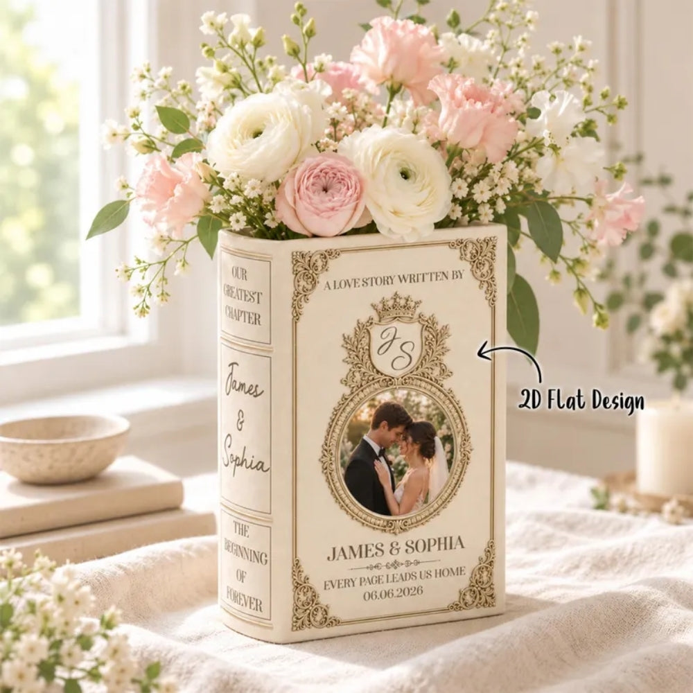 Custom Photo Wedding Ceramic Book Vase, Personalized Wedding Book Vase With Picture WD0980