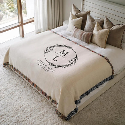 Custom Monogramed Wedding Woven Blanket For Couple, Custom Wedding Anniversary Blankets WD0165