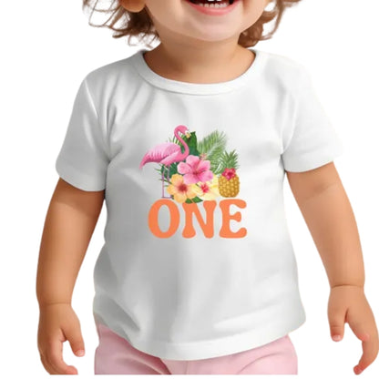 Custom Flamingo Tropical First Birthday Matching Family T Shirt, Personalized Flamingo Birthday Family Shirts ET1068