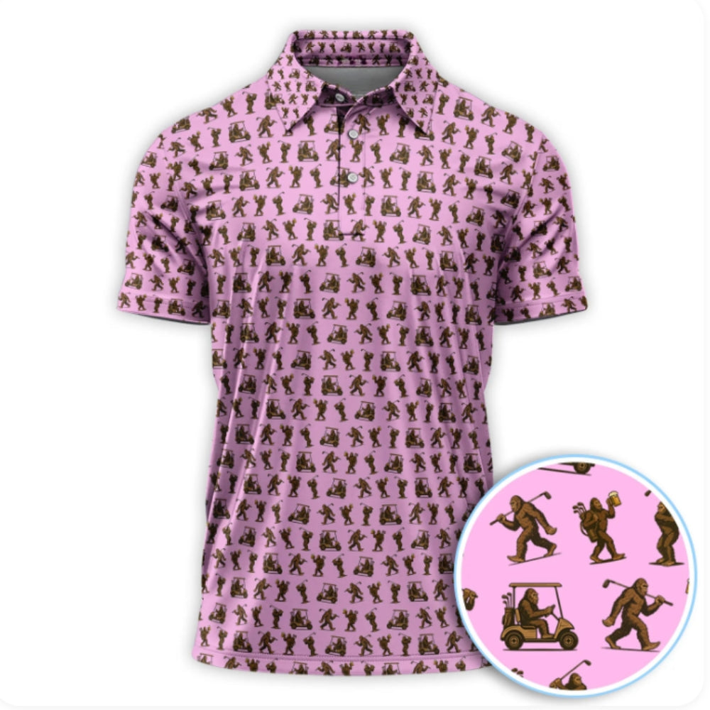 Funny Bigfoot And Beer Golf Polo Shirt For Men, Sasquatch Bigfoot Golf Shirts GZ0206