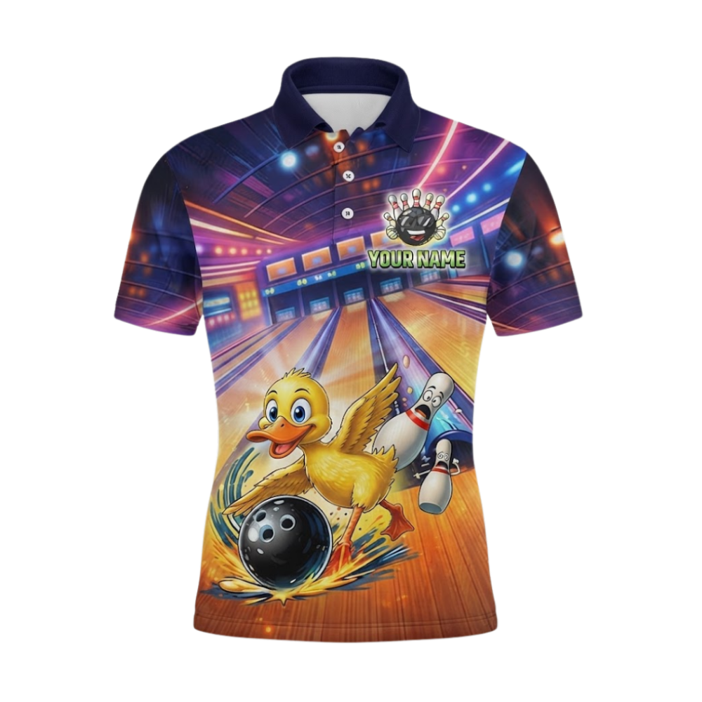 Custom Funny Duck Bowling Polo Shirt Men, Custom Duck Bowling Team Shirt BZ0978
