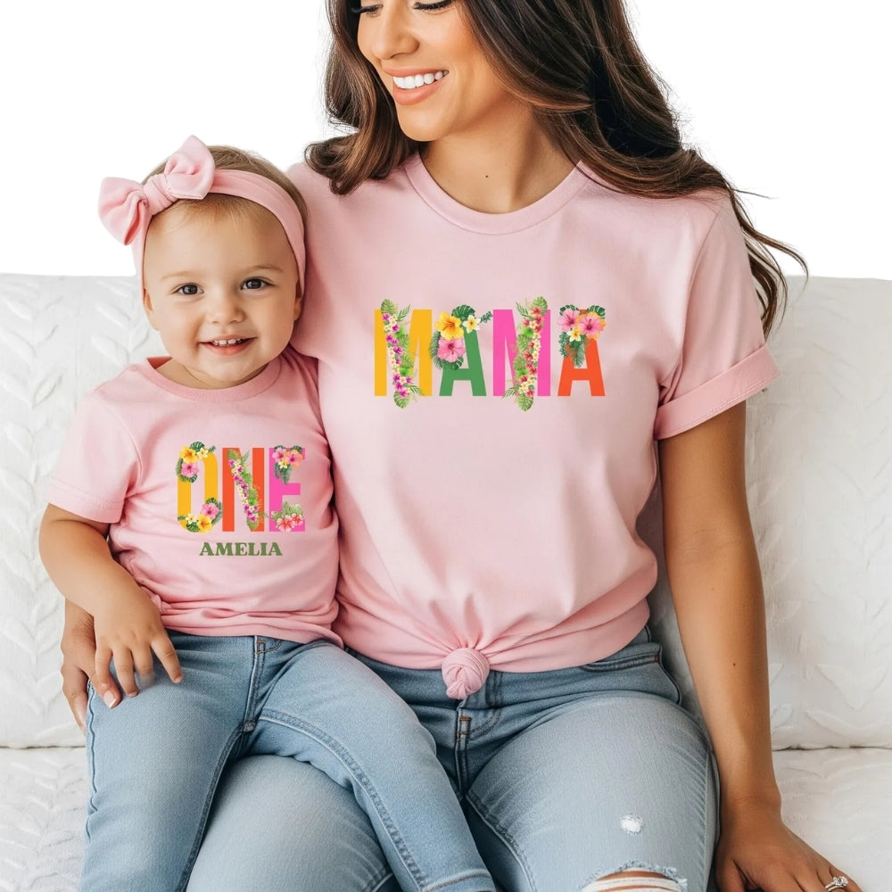 Custom Floral Matching 1st Birthday Family T Shirts, Custom Floral First Birthday Shirts For Family ET0283