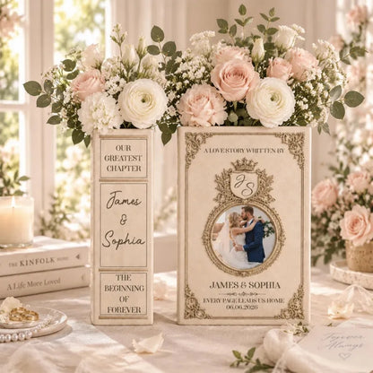 Custom Photo Wedding Ceramic Book Vase, Personalized Wedding Book Vase With Picture WD0980