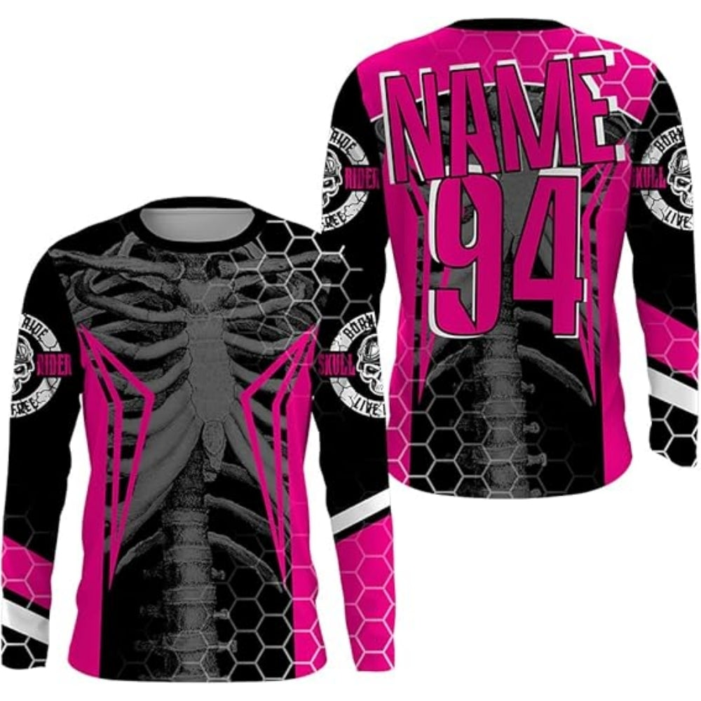 Custom Men's Skeleton Black And Green Dirt Bike Shirt For Men, Custom Skeleton Motocross Racing Jerseys MZ0016