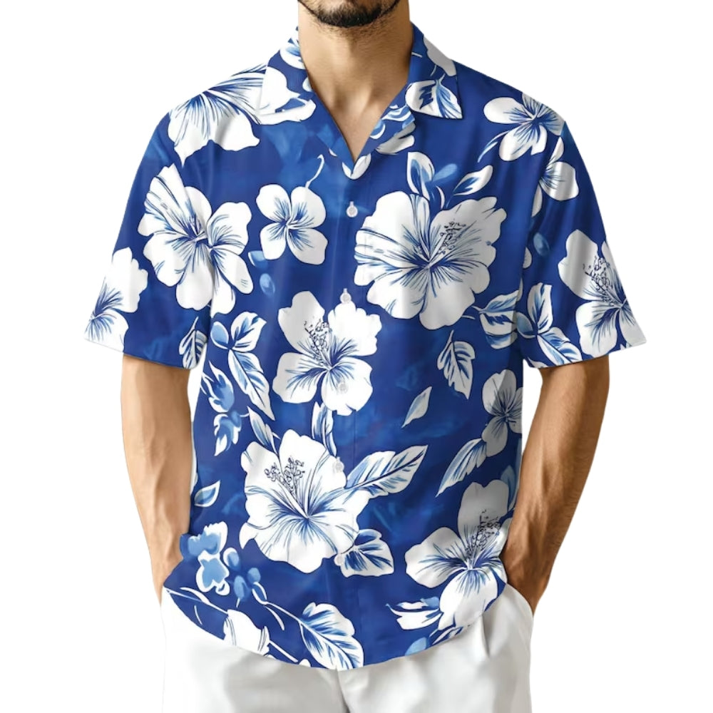 Hibiscus Blue And White Hawaiian Shirt For Men Women, Floral Tropical Hawaiian Shirts HE0216