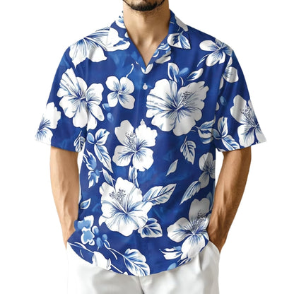 Hibiscus Blue And White Hawaiian Shirt For Men Women, Floral Tropical Hawaiian Shirts HE0216