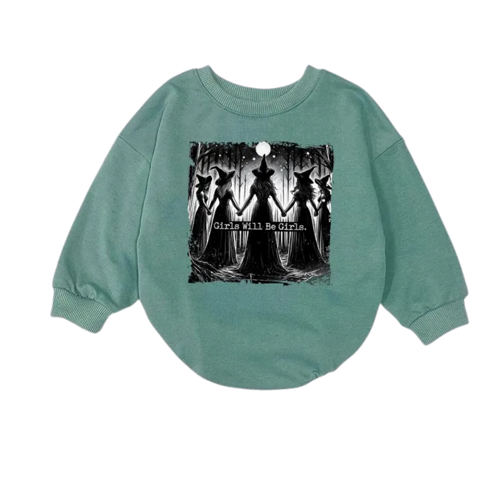 Girls Will Be Girls Halloween Baby Sweatshirt Romper, Halloween Baby Romper Sweatshirt BB0463