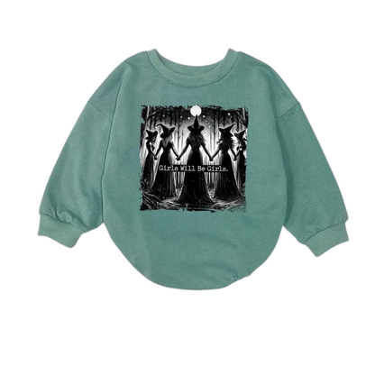 Girls Will Be Girls Halloween Baby Sweatshirt Romper, Halloween Baby Romper Sweatshirt BB0463