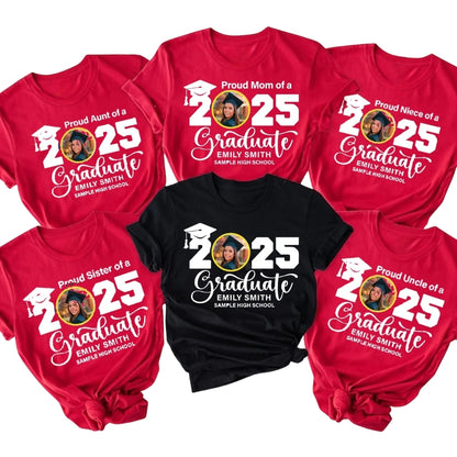 Proud Of Graduation Custom Photo Matching Family T Shirts, Custom Graduation Matching Shirts For Family ET0426