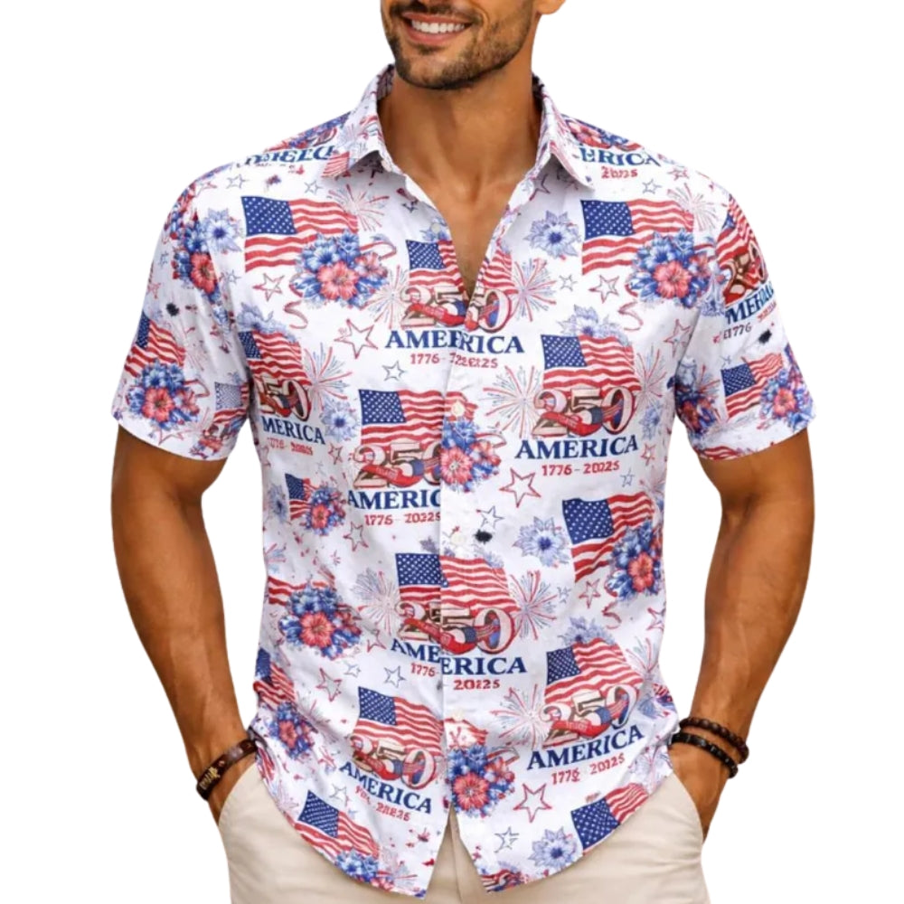 250 Years America 1776-2026 US Flag Hawaiian Shirts For Men, 4th Of July Hawaiian Shirts HE0212