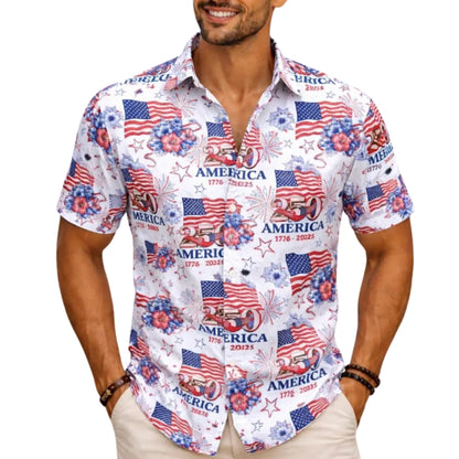 250 Years America 1776-2026 US Flag Hawaiian Shirts For Men, 4th Of July Hawaiian Shirts HE0212