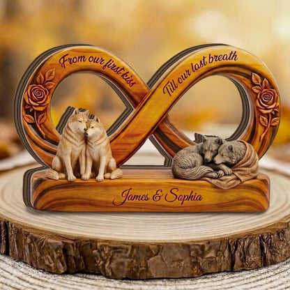 Wolf Couple Custom Infinity Layer Wooden Plaque, Custom Wolf Wedding Anniversary Wooden Block For Couple WD0878