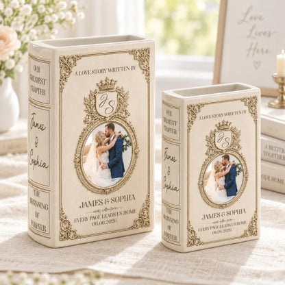 Custom Photo Wedding Ceramic Book Vase, Personalized Wedding Book Vase With Picture WD0980