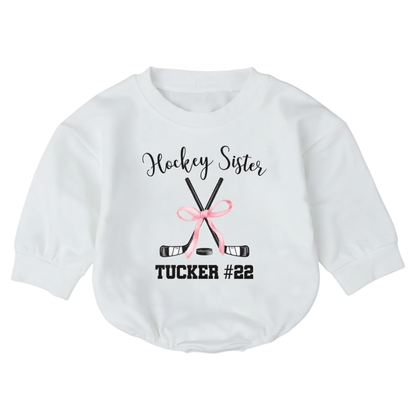 Hockey Sister Custom Name And Number Baby Romper Sweatshirt, Custom Hockey Baby Sweatshirt BB0882