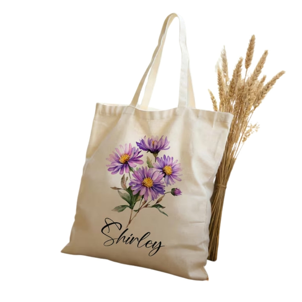 Custom Bridesmaid Birth Month Flower Canvas Tote Bag, Custom Wedding Bag For Bridesmaid WD0437