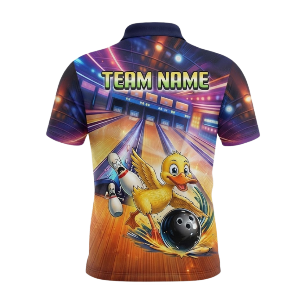 Custom Funny Duck Bowling Polo Shirt Men, Custom Duck Bowling Team Shirt BZ0978