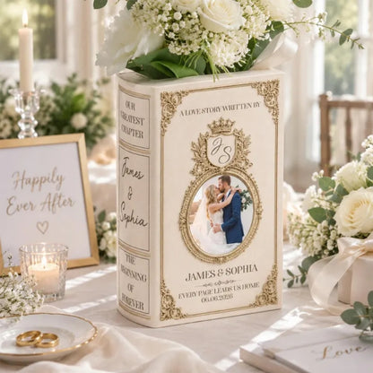 Custom Photo Wedding Ceramic Book Vase, Personalized Wedding Book Vase With Picture WD0980