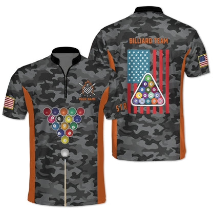 Custom Camo Billiard Jersey For Mens, Custom Camo American Flag Billiard Team Shirts BIZ0217