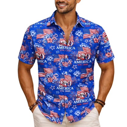 250 Years America 1776-2026 US Flag Hawaiian Shirts For Men, 4th Of July Hawaiian Shirts HE0212
