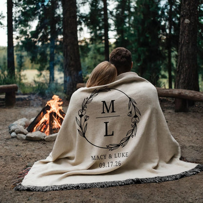 Custom Monogramed Wedding Woven Blanket For Couple, Custom Wedding Anniversary Blankets WD0165