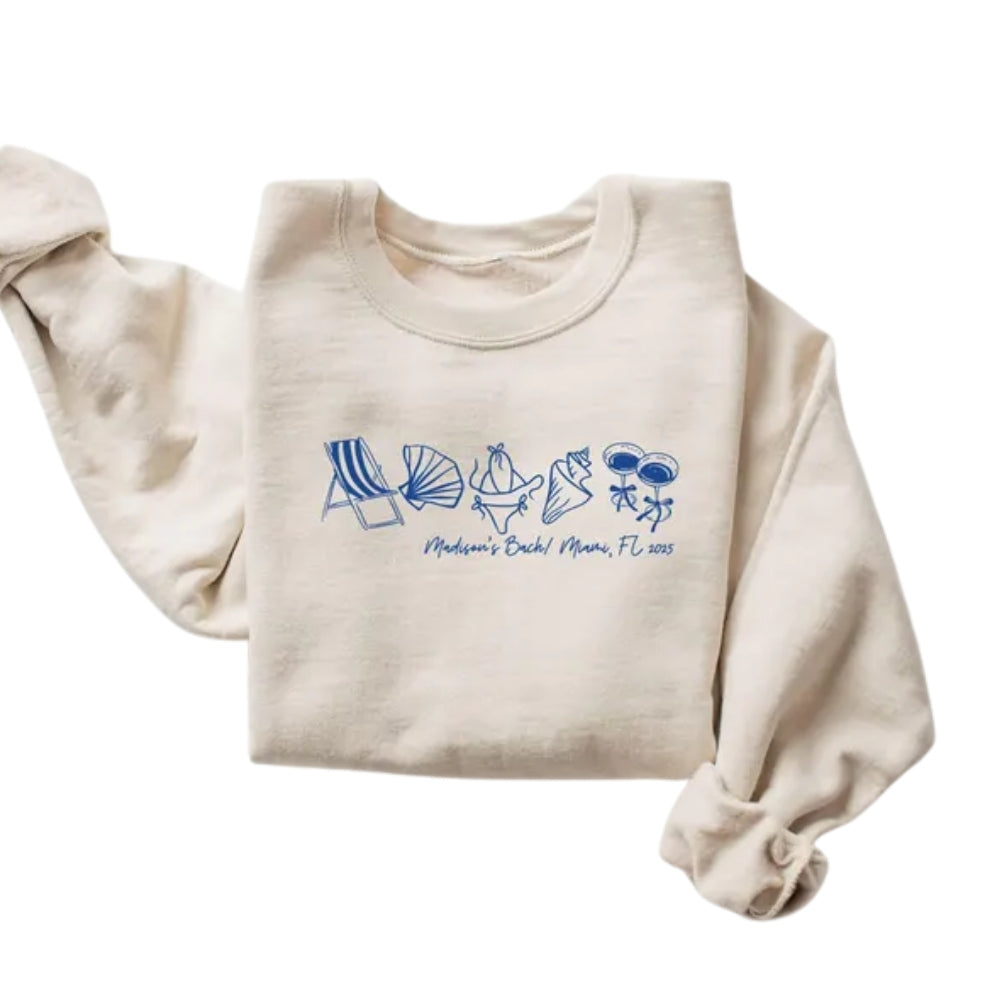 Personalized Beach Bachelorette Sweatshirt For Bride Bridesmaid, Custom Beach Bach Party Sweatshirts 2D0932