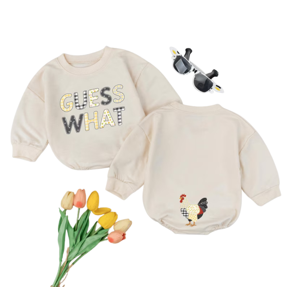 Guess What Chicken Baby Romper Sweatshirt, Funny Chicken Romper Sweatshirt For Baby BB0584