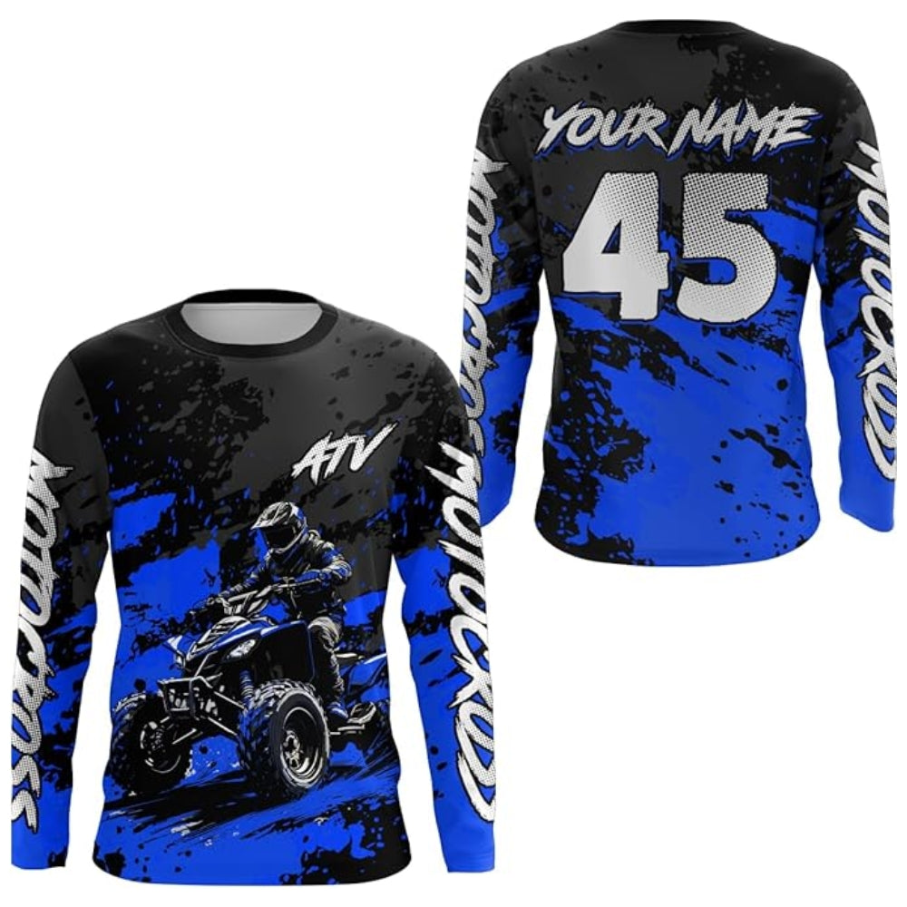 Custom ATV Racing Motocross Long Sleeve Jersey For Men, Custom Black And Cyan ATV Shirts MZ0099