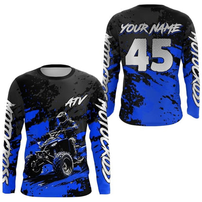 Custom ATV Racing Motocross Long Sleeve Jersey For Men, Custom Black And Cyan ATV Shirts MZ0099