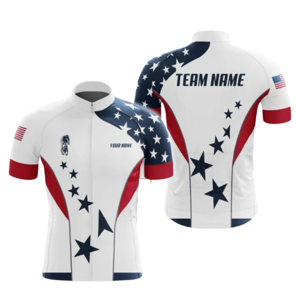Custom American Flag Cycling Short Sleeve Jersey For Men, Custom Patriotic Cycling Jerseys CG0420