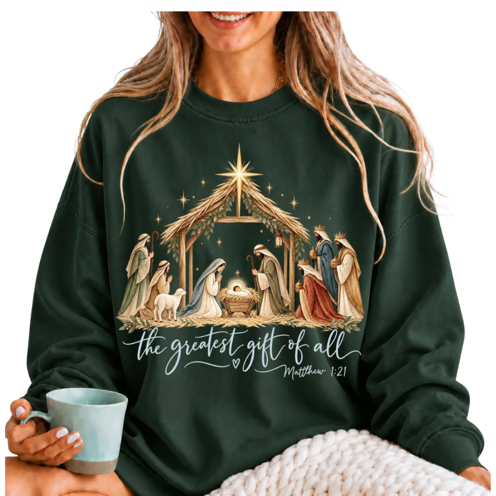 The Greatest Gift of All Christ Bible Verse Sweatshirt, Faith Christian Sweatshirt 2D1122