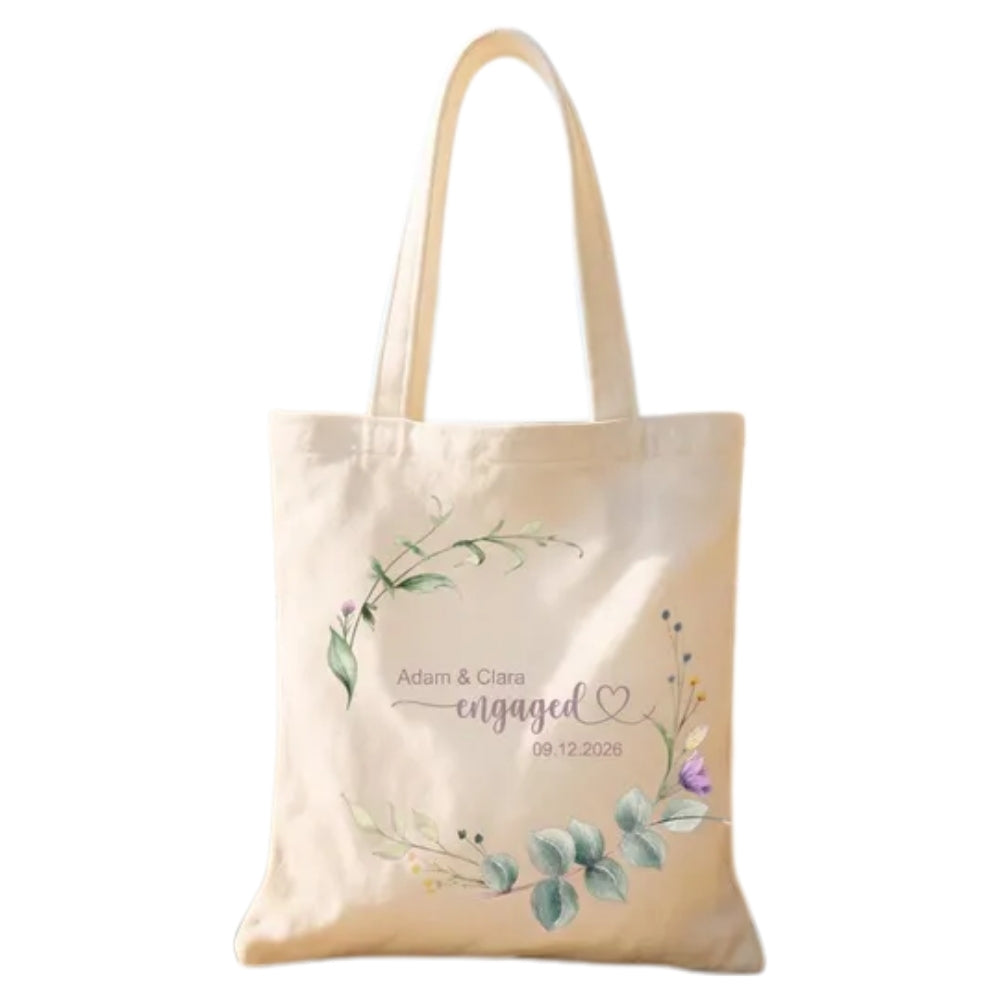 Personalized Engaged Canvas Tote Bag, Custom Engagement Party Welcome Tote Bag WD0434