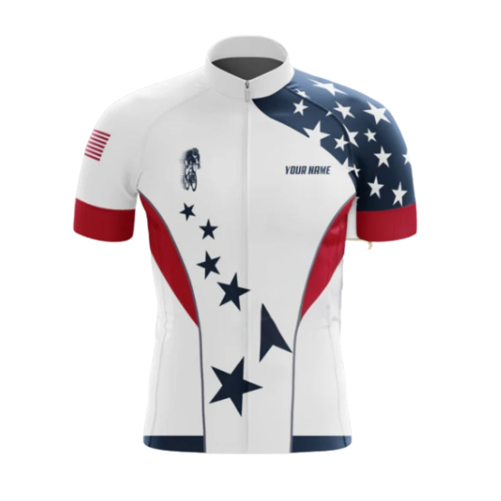 Custom American Flag Cycling Short Sleeve Jersey For Men, Custom Patriotic Cycling Jerseys CG0420