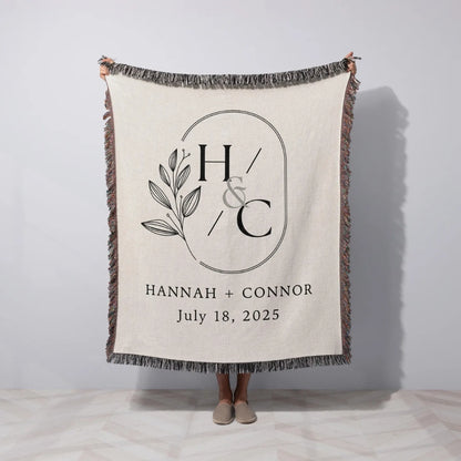 Custom Name And Date Wedding Woven Blanket For Couple, Personalized Wedding Anniversary Throw Blankets WD0166