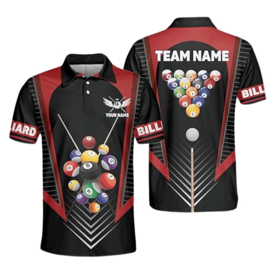 Custom Black And Red Billiard Team Polo Shirt For Mens, Custom Billiard Shirts BIZ0235