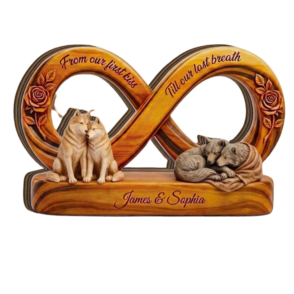 Wolf Couple Custom Infinity Layer Wooden Plaque, Custom Wolf Wedding Anniversary Wooden Block For Couple WD0878