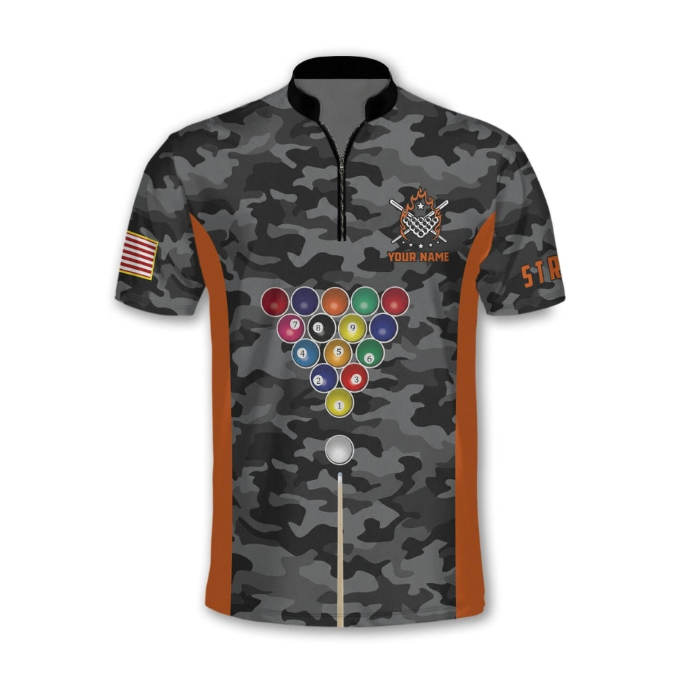 Custom Camo Billiard Jersey For Mens, Custom Camo American Flag Billiard Team Shirts BIZ0217