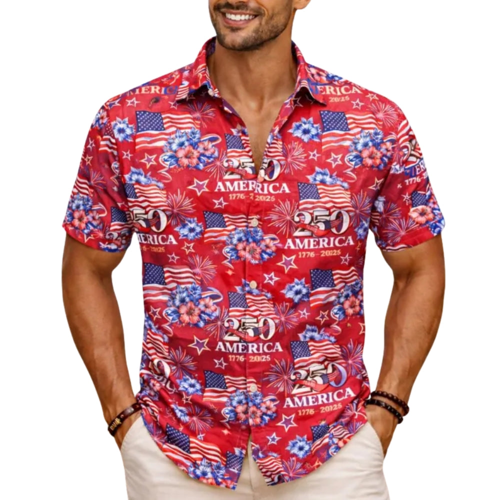 250 Years America 1776-2026 US Flag Hawaiian Shirts For Men, 4th Of July Hawaiian Shirts HE0212